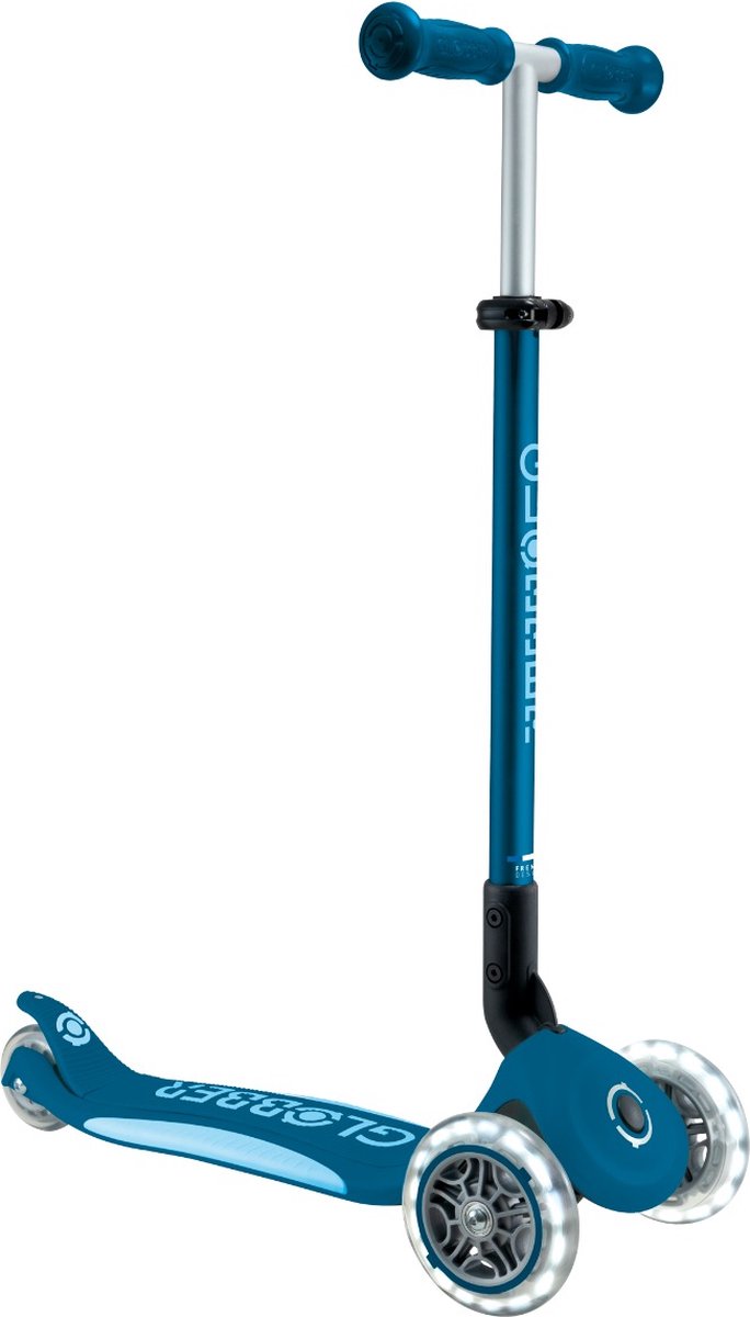 Globber 3-wiel step - primo foldable plus lights petrol blue - blauw - lichtgevende wielen - vouwbaar - in hoogte verstelbaar - vanaf 3 tot 9 jaar