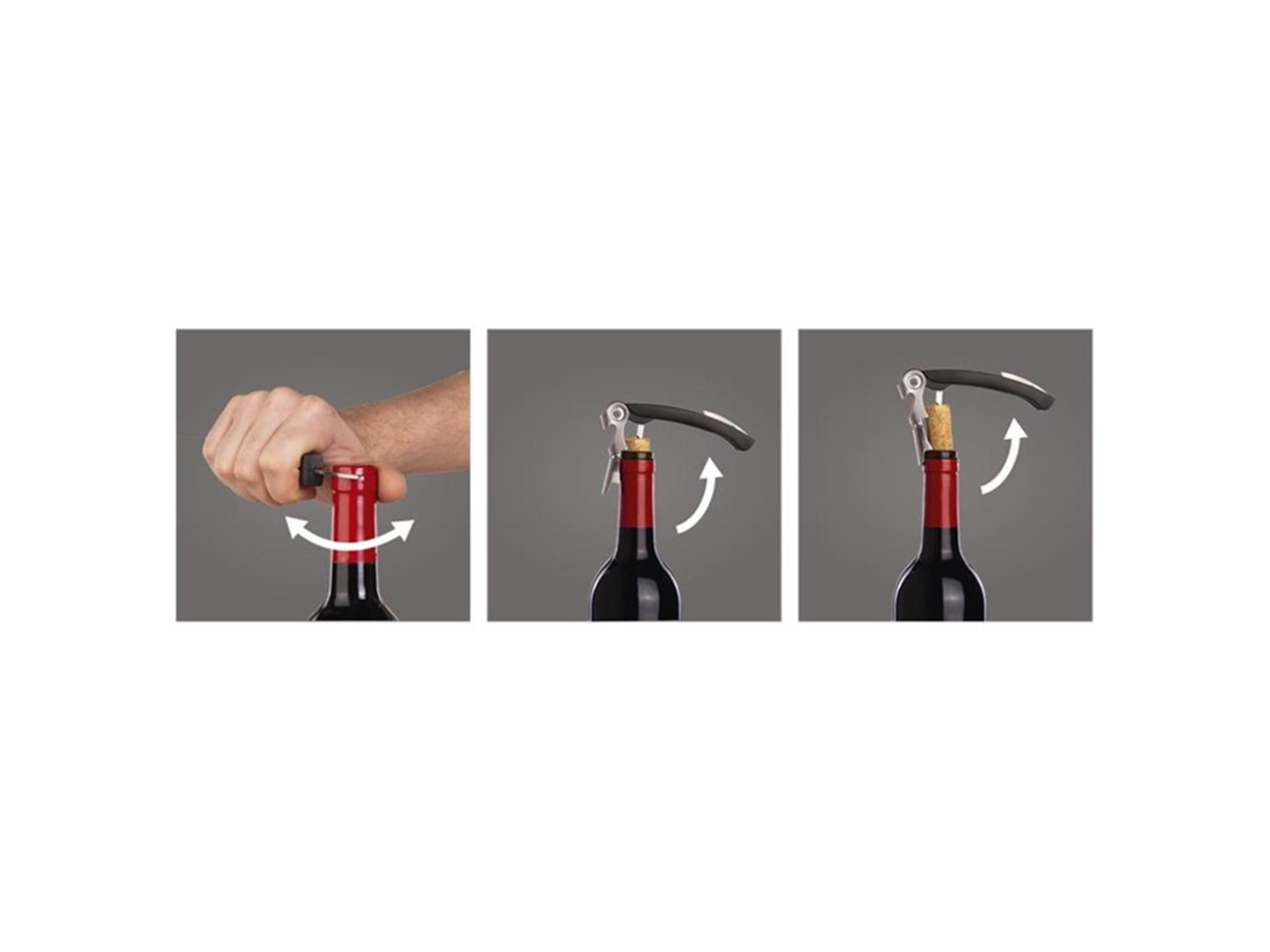 Vacu vin dubbele kurkentrekker zwart – kelnersmes – 3-in-1 kurkentrekker met foliemes en flesopener