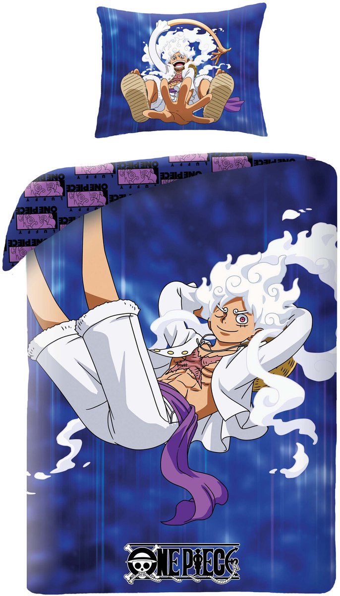 One piece dekbedovertrek blauw 140 x 200 cm katoen