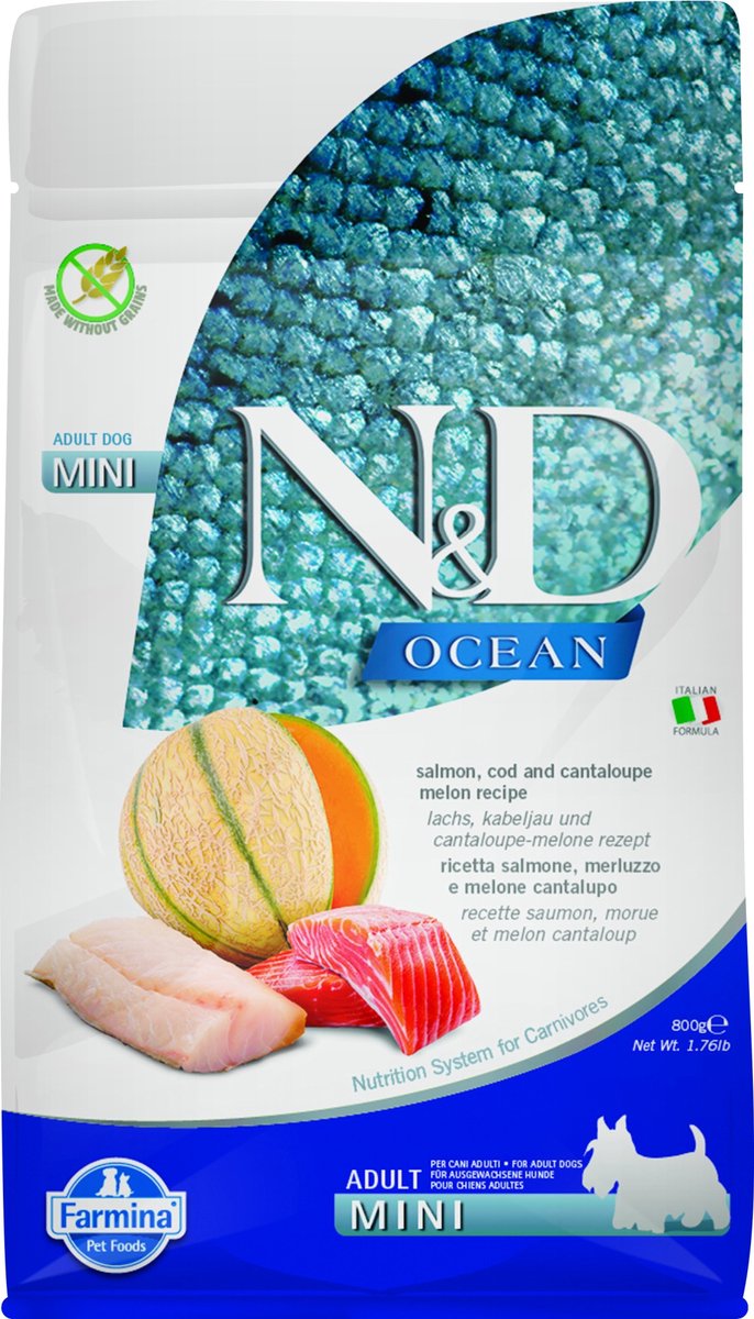 Farmina n d ocean dog salmon, cod and cantaloupe melon adult mini 800 gr
