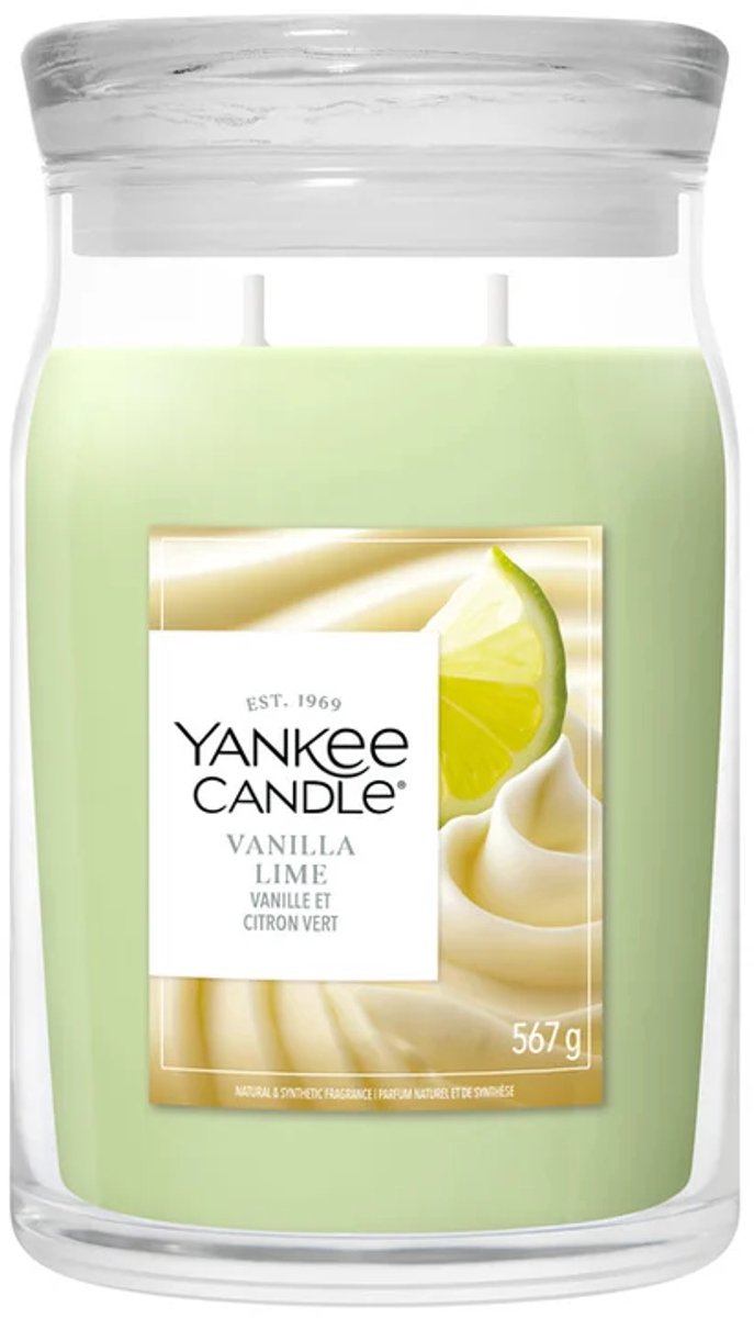 Yankee candle - vanilla lime large jar geurkaars - 90 branduren - twee lonten