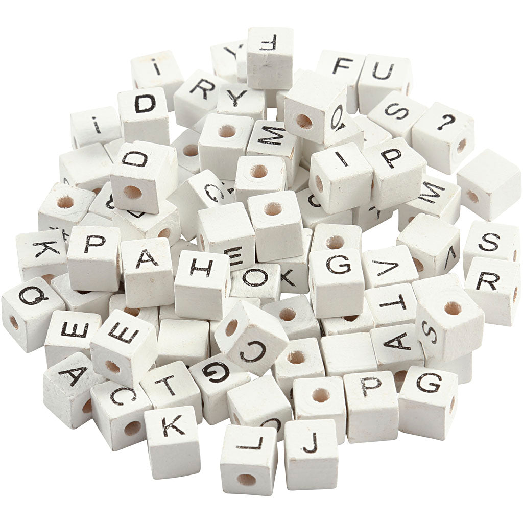 Creativ company letterkralen, a-z, , #, ? en blanco, afm 8x8 mm, gatgrootte 3 mm, wit, 96 div 1 doos