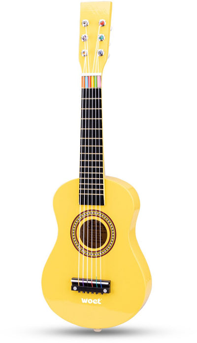 Woet ® houten speelgoedgitaar met draagriem - geel - speelgoedinstrument - mijn eerste gitaar inclusief muziekboekje - speelgitaar voor kinderen - vanaf 3 jaar
