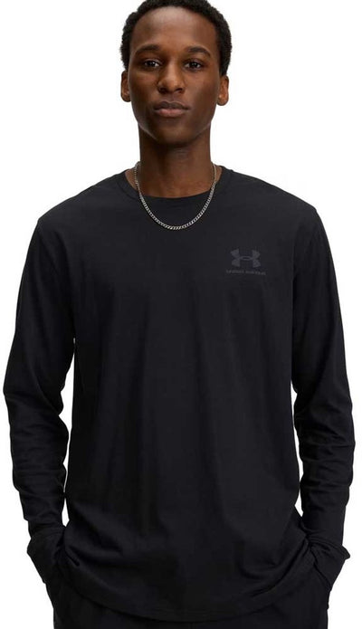 Under armour ua sportstyle left chest ls-blk heren sportshirt - zwart - pitch grijs