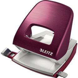 Leitz style metalen kantoor perforator - perforeert tot 30 vel - voor mappen en ringbanden - ideaal voor thuiskantoor - granaat rood