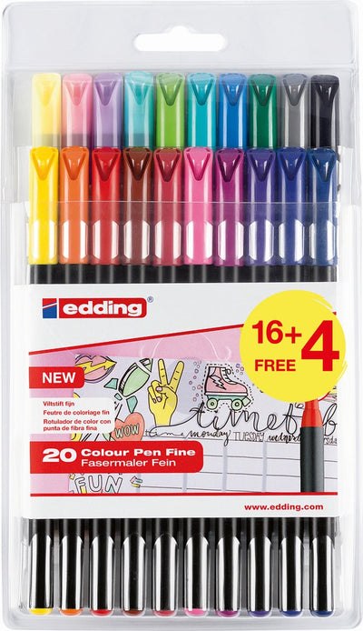 Edding e-1200-20s viltstiften, set met 20 stuks, model 1200, kleuren: 1-12, 14, 17, 19, 20, 58, 83, 87, 88