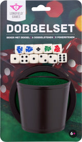Longfield pokerbeker met deksel – inclusief 2 sets dobbelstenen (16 mm) – dobbelset – klassiek dobbelspel familiespel – engelhart - afbeelding 1