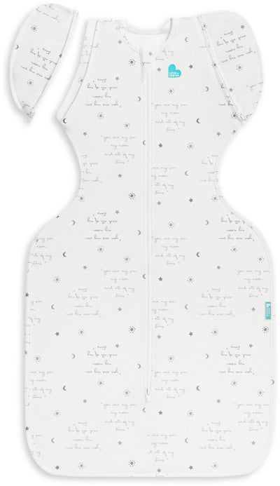 Love to dream ™ babyslaapzak swaddle up™ - inbakeren afbouwen - baby 4-6 maanden - 6-8.5 kg - zomer - wit met tekst