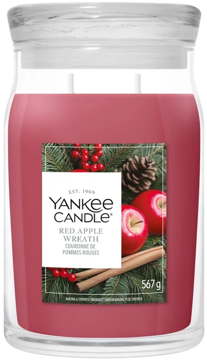 Yankee candle - red apple wreath large jar geurkaars - 90 branduren - twee lonten
