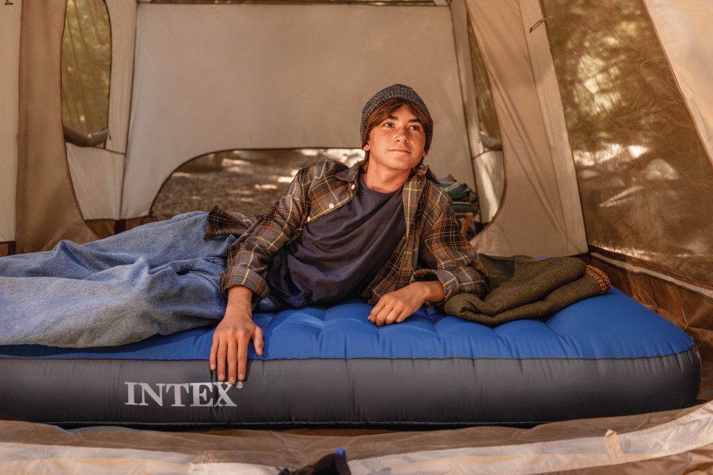 Intex 64011 truaire twin dura-beam camping matras 191x99x22 cm + quickfill usb150 pomp blauw