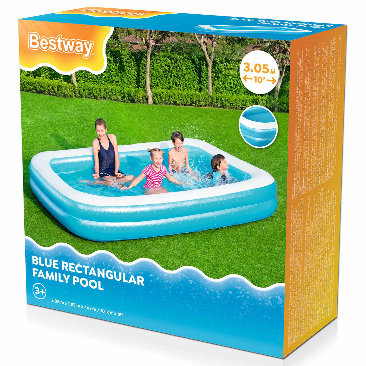 Bestway opblaasbaar zwembad 305 x 183 x 46 cm rechthoekig voor blauw