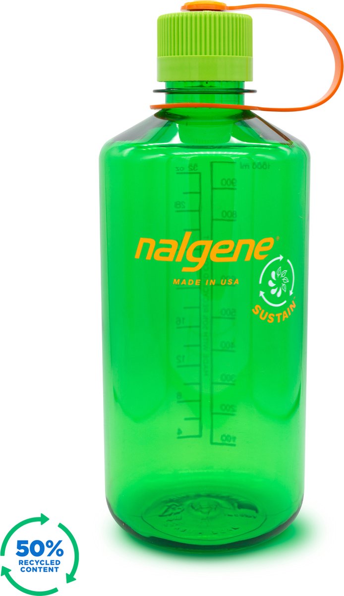 Nalgene - narrow mouth bottle - drinkfles - waterfles - lekvrij - 1000ml - bpa free - sustain - melon ball