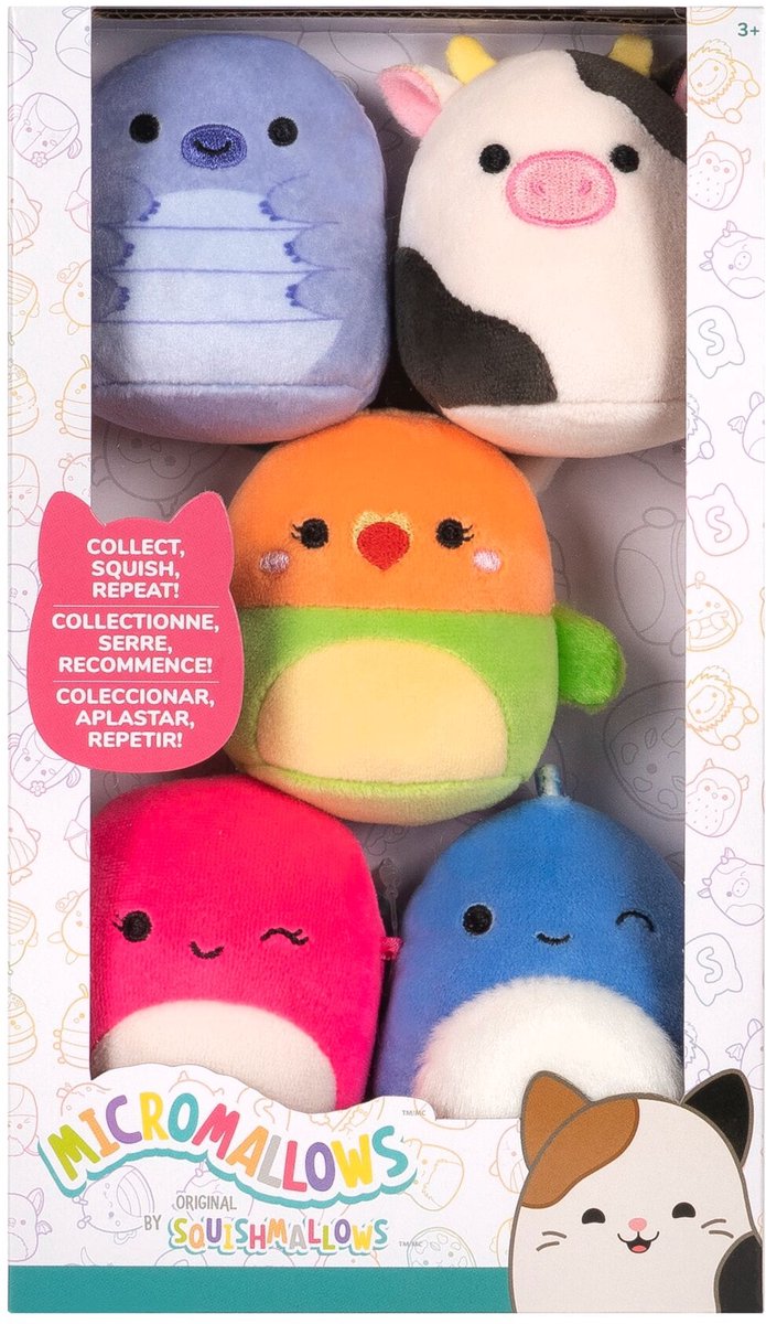 Jazwares micromallows - 5 pack plush squishmallows (tew, connor, plath, brody, lasla) 6cm