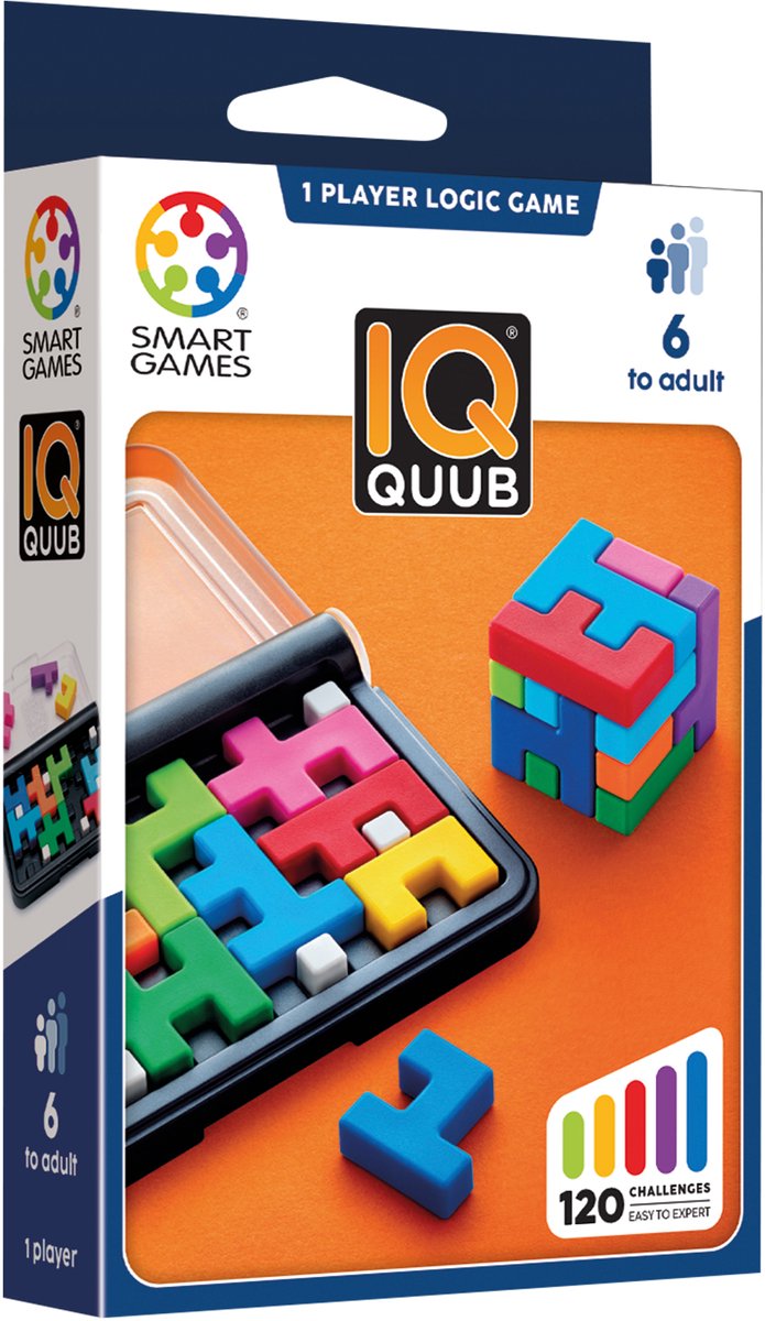 Smartgames iq quub - logisch denkspel kubuspuzzel - 120 opdrachten in 2d en 3d - educatief solospel met soft-touch - vanaf 7 jaar