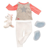 Outfit pyjama voor poppen 45cm - eenhoorn - afbeelding 1