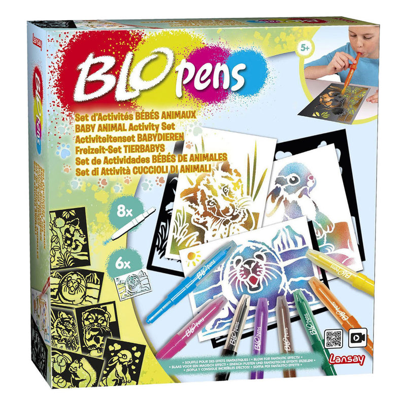 Blopens knutsel set babydieren met 8 blaaspennen