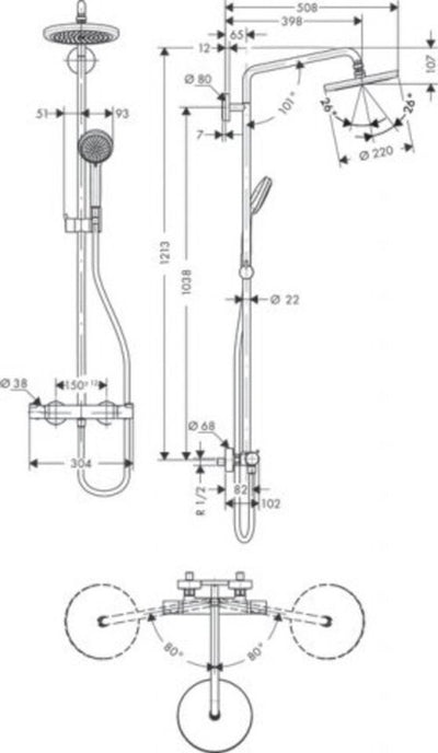 Hansgrohe croma showerpipe 220 1jet met thermostaat chroom