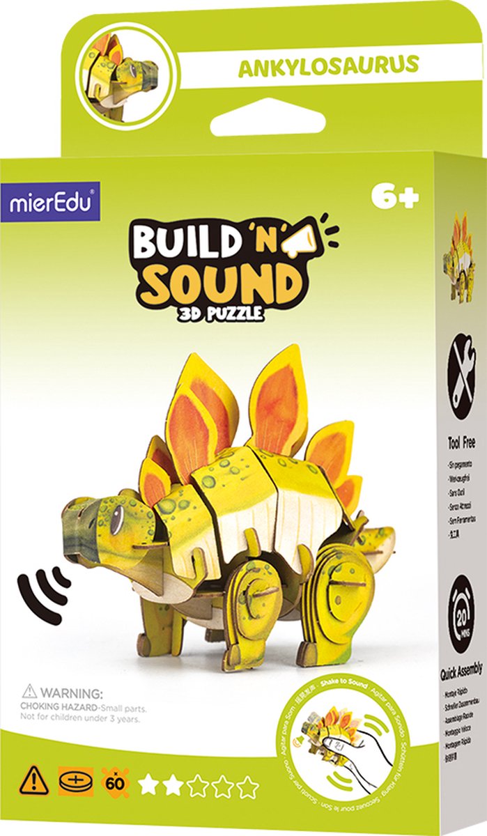 Mieredu 3d puzzel - stegosaurus - met geluid - 12,59x5,8x8,39cm - 6 jaar