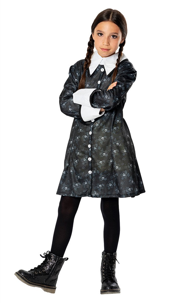 Rubies - horror films kostuum - wednesday addams back to school - meisje - zwart - maat 128 - halloween - verkleedkleding