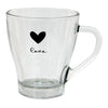 Clayre eef glazen transparant theeglas met een hartje en de tekst love erop 11x8x10cm 200ml