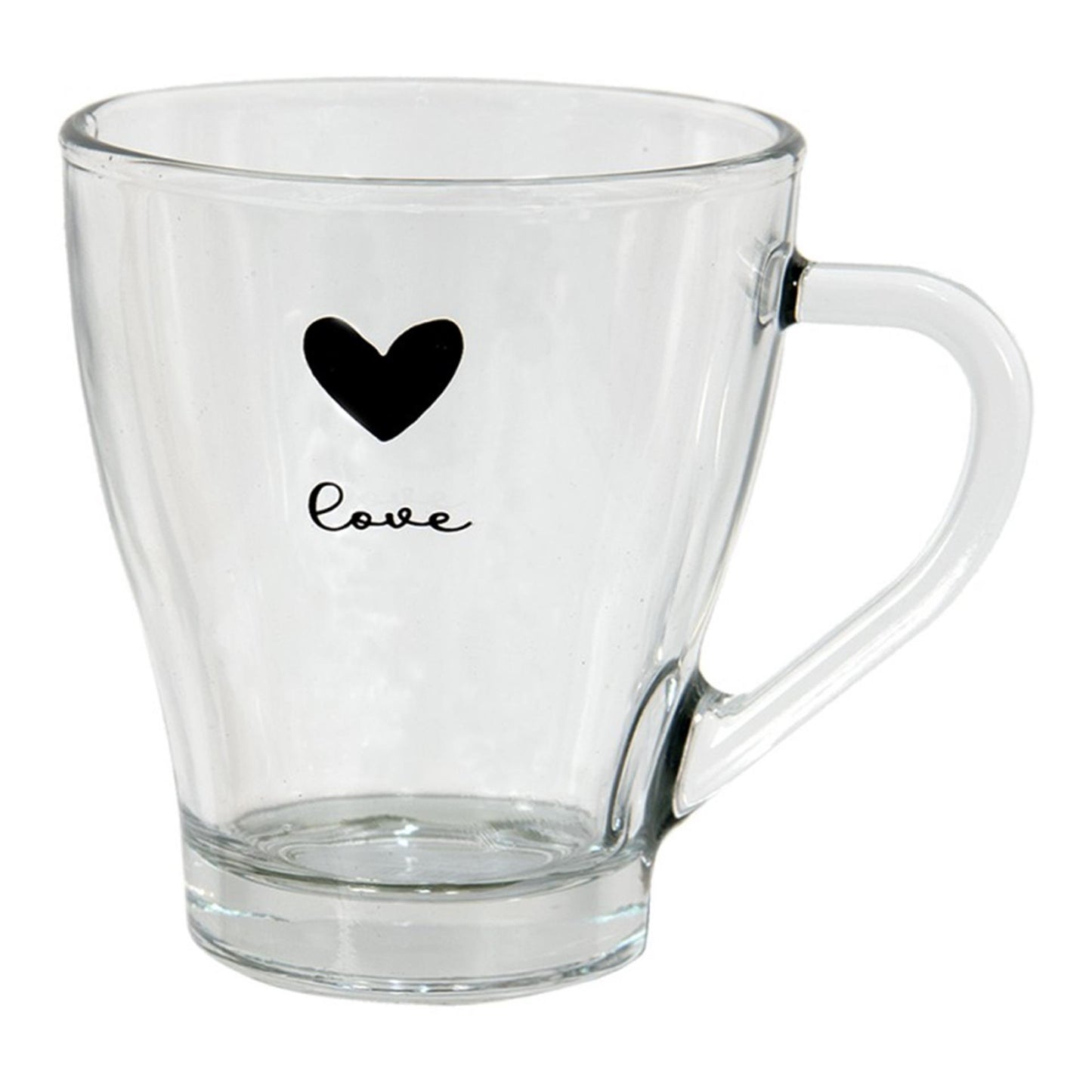 Clayre eef glazen transparant theeglas met een hartje en de tekst love erop 11x8x10cm 200ml