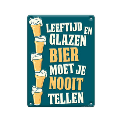 Paperdreams tekstbord metaal 22x16,5cm - leeftijd en glazen bier