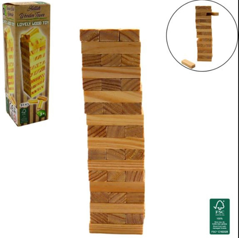 Stapel toren hout 51-delig 17.5x5x5cm