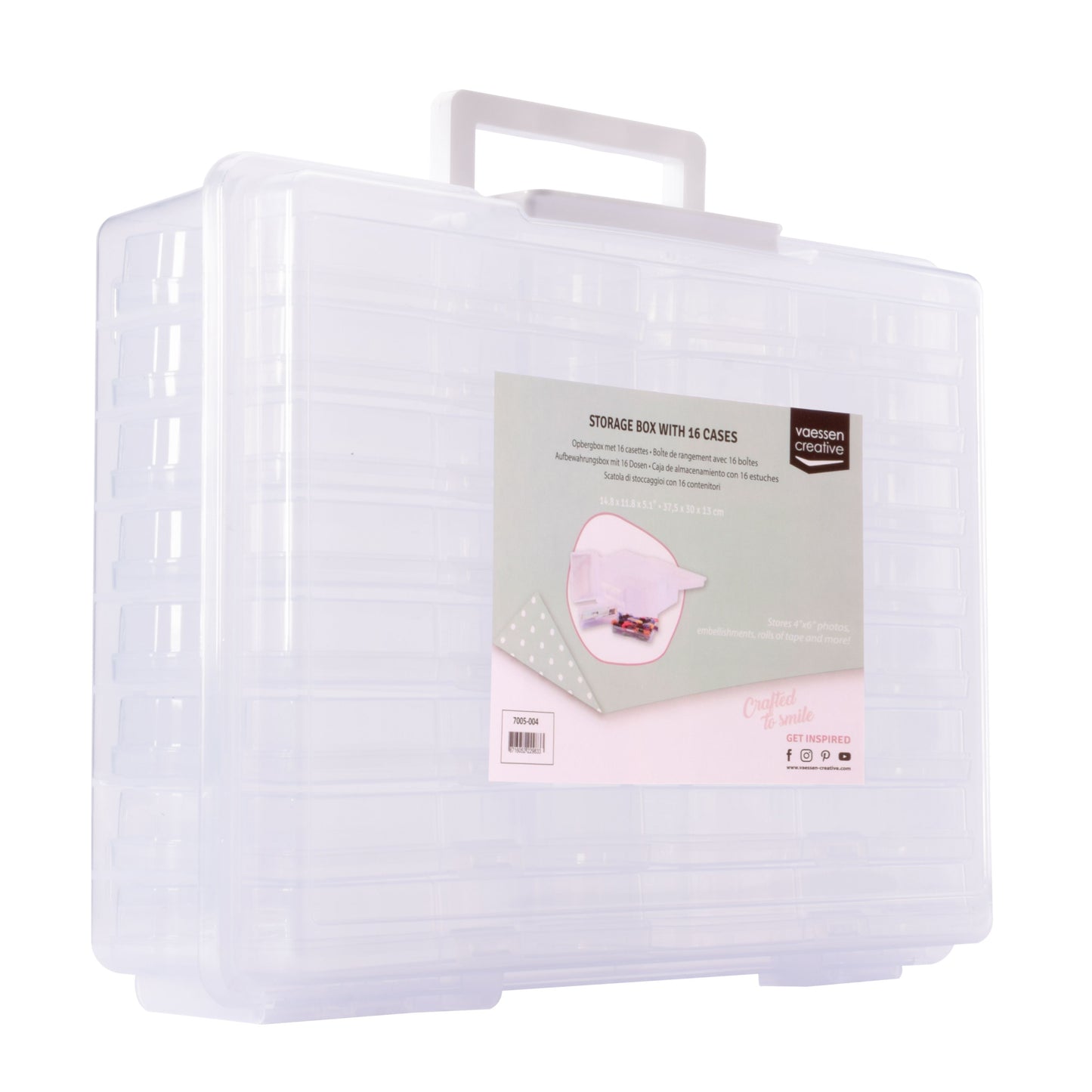 Vaessen creative • opbergbox met 16 cassettes transparant