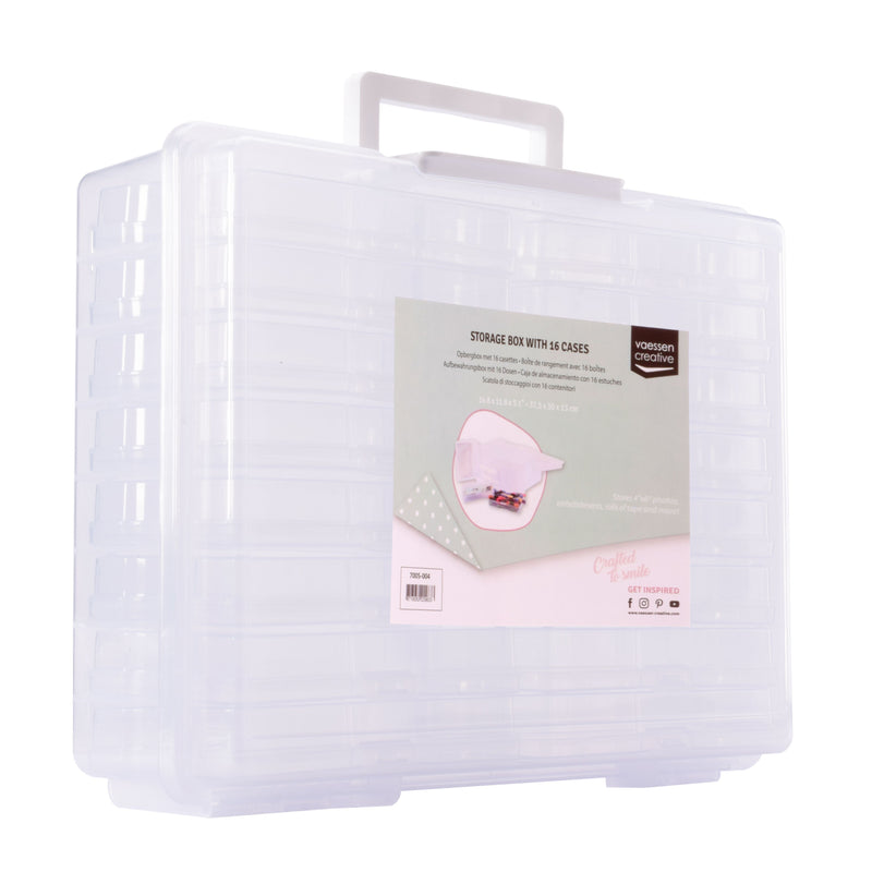 Vaessen creative • opbergbox met 16 cassettes transparant