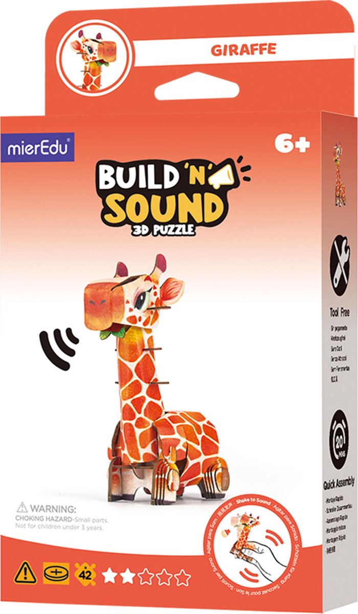 Mieredu 3d puzzel - giraf - met geluid - 9,79x5,36x11,67cm - 6 jaar