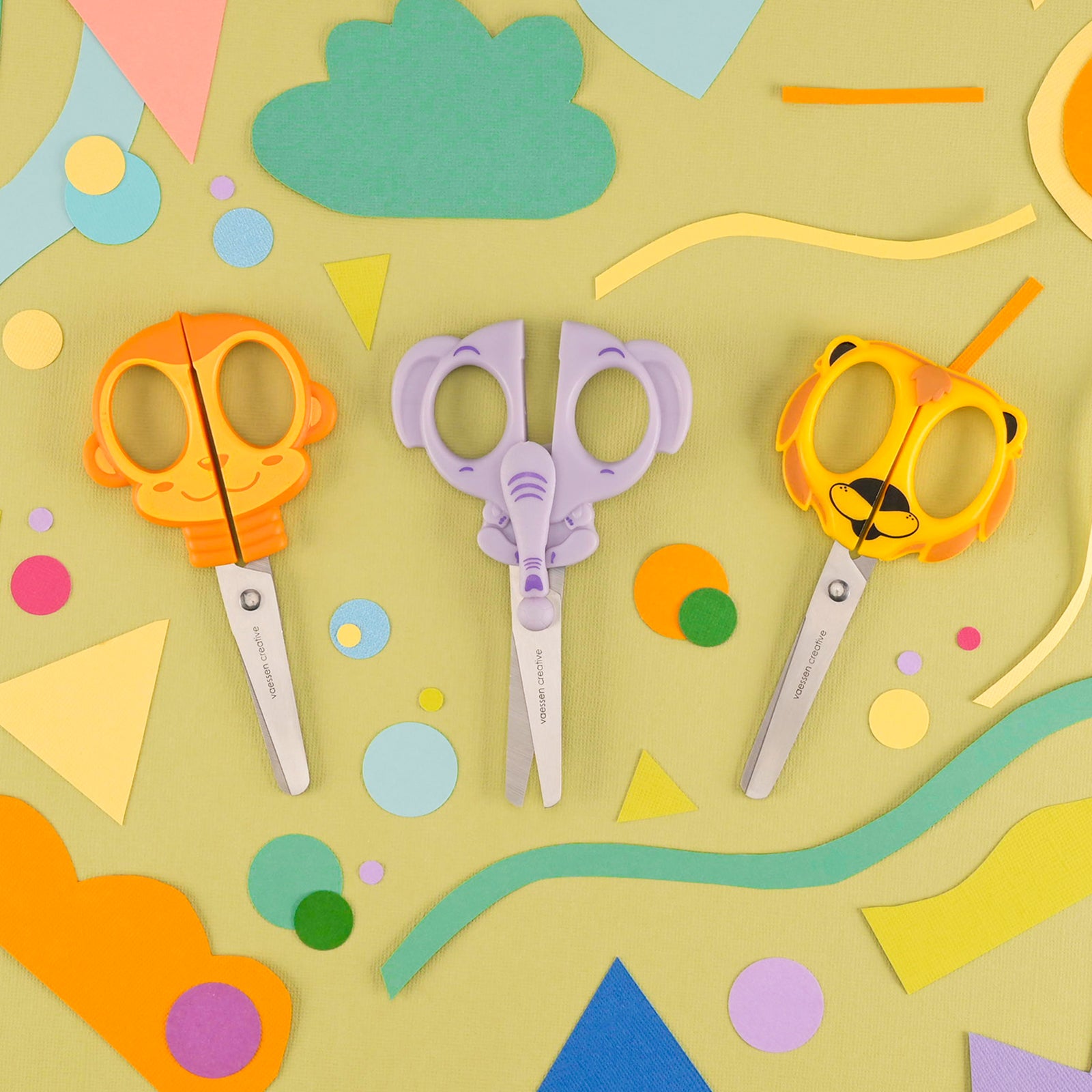 Vaessen creative • kinderscharen set aap olifant leeuw 3st.