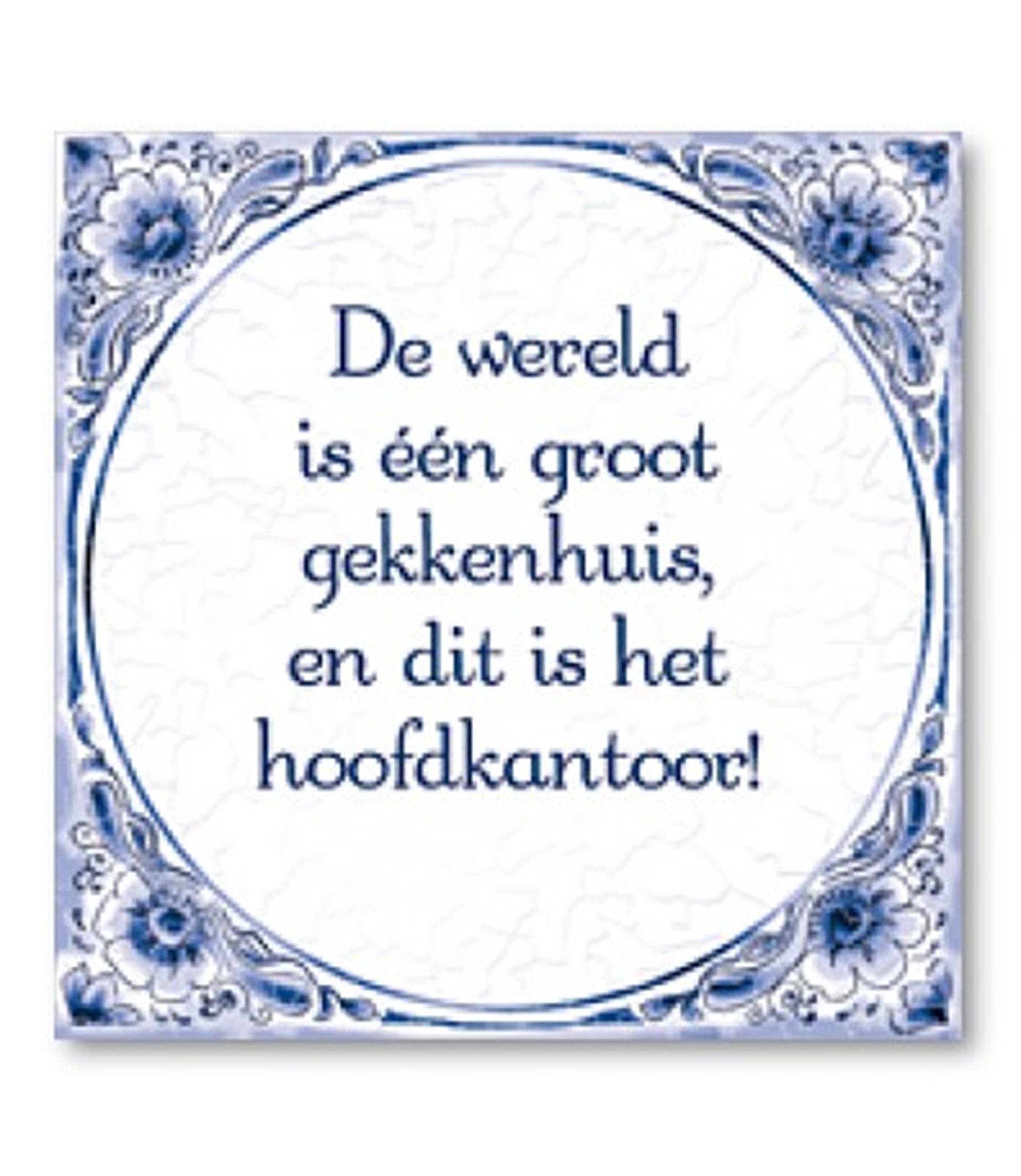 Paperdreams tegel delfts blauw- de wereld is een groot gekkenhuis