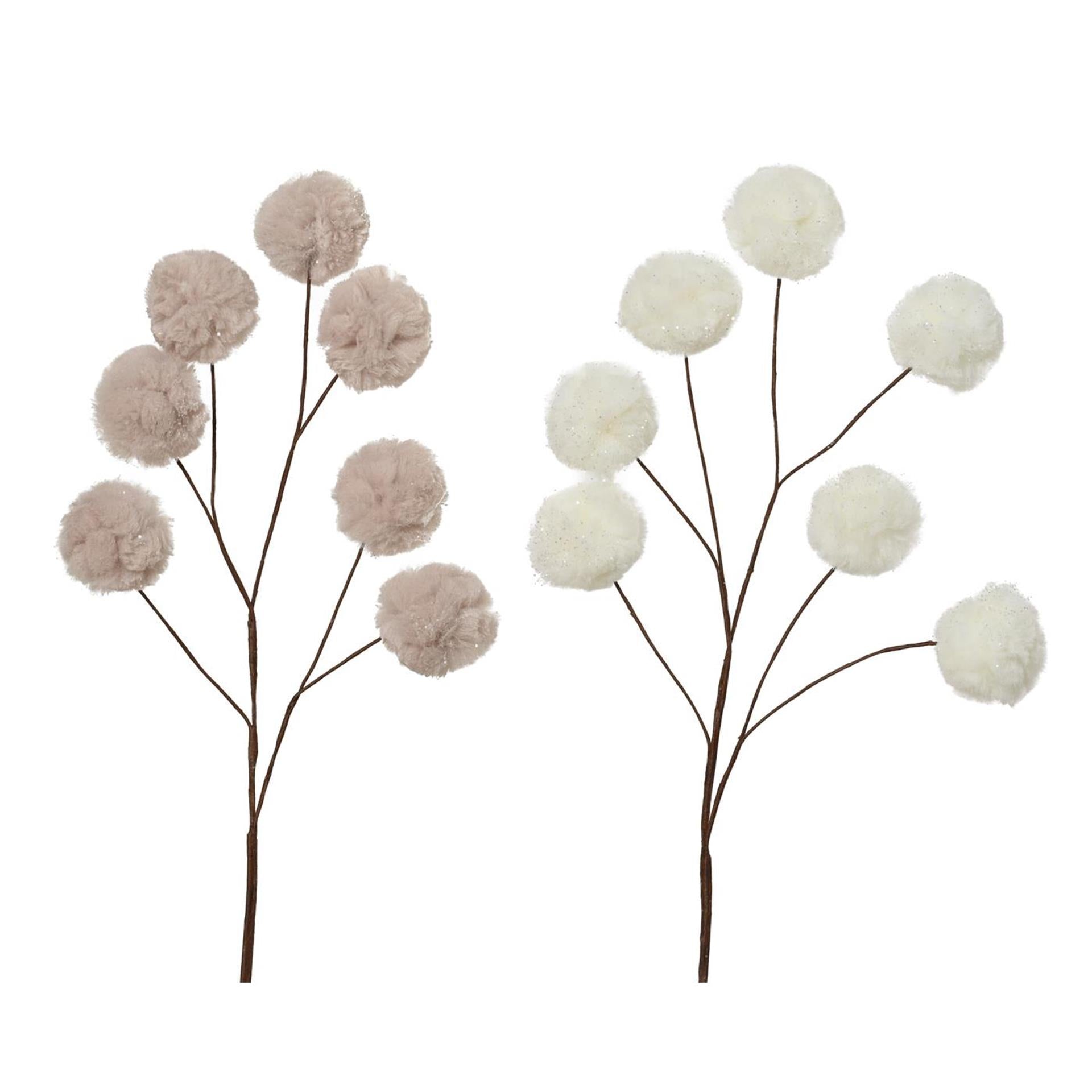 Decoris kunsttak met bolletjes imitatiebont h.69cm 2 assorti