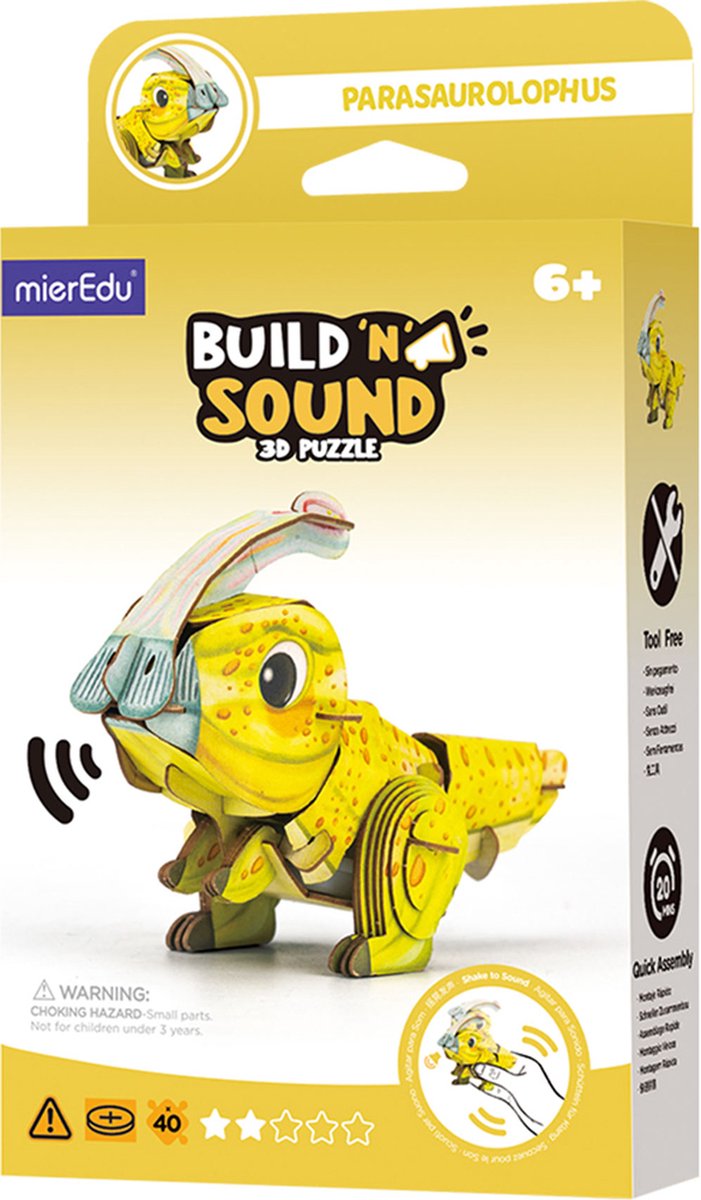Mieredu 3d puzzel - parasaurolophus - met geluid - 12,58x5,8x8,42cm - 6 jaar