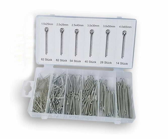 Splitpen assortiment, 300 stuks in opbergbox.