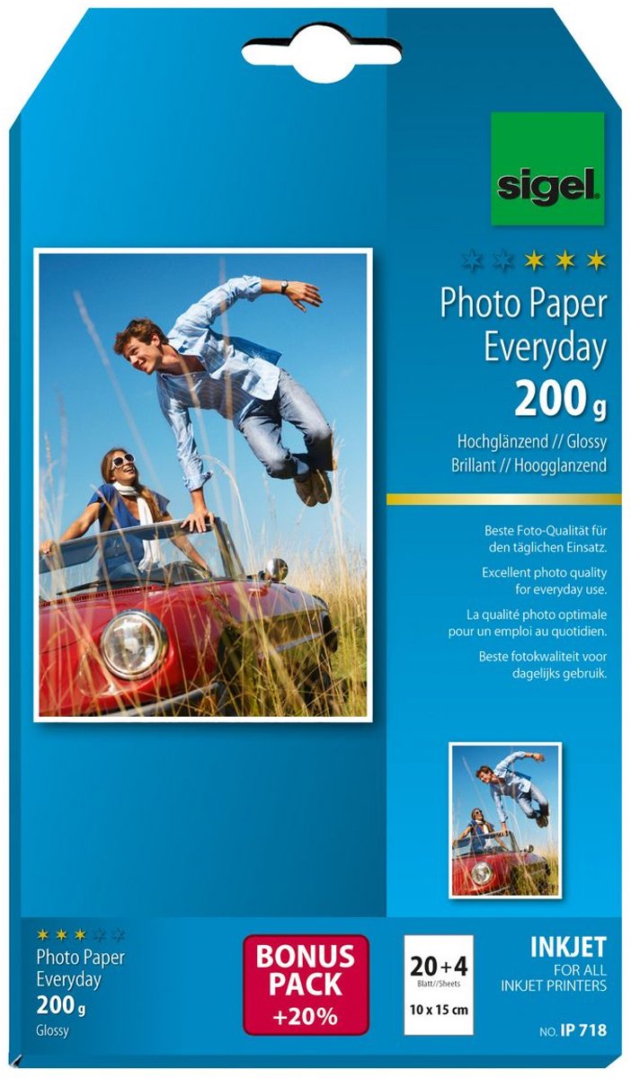 Sigel inkjet fotopapier everyday plus 10x15cm hoogglanzend 200 grams 24 vel
