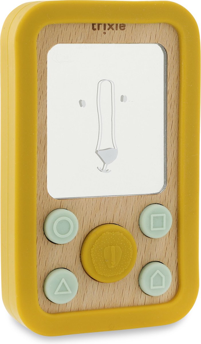 Trixie baby telefoon van hout en silicone - mr. lion - eerste speelgoed voor baby - kraamcadeau - baby cadeau