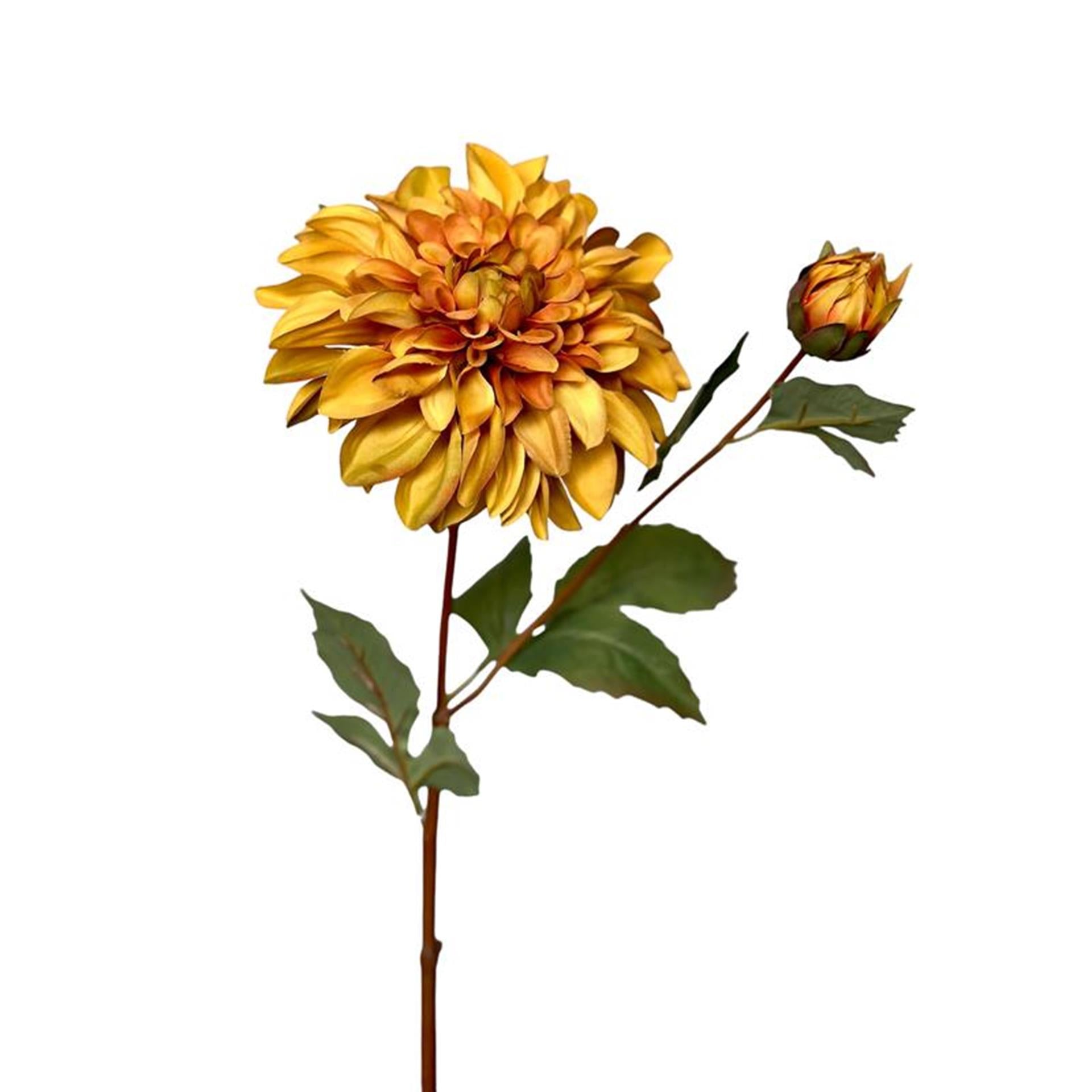 Roberts collection kunstbloem kunstbloem dahlia tak 1x open + knop 80cm okergeel