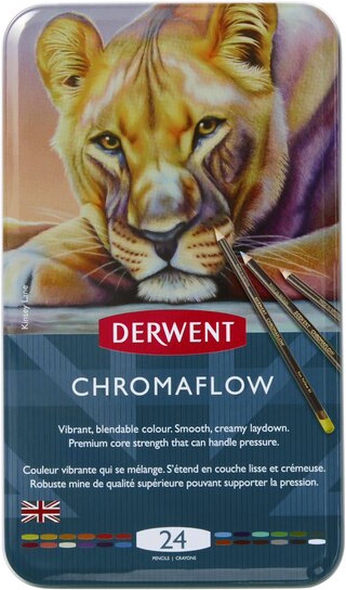 Derwent chromaflow kleurpotloden - assortiment in blik - 3.5mm - 24 stuks