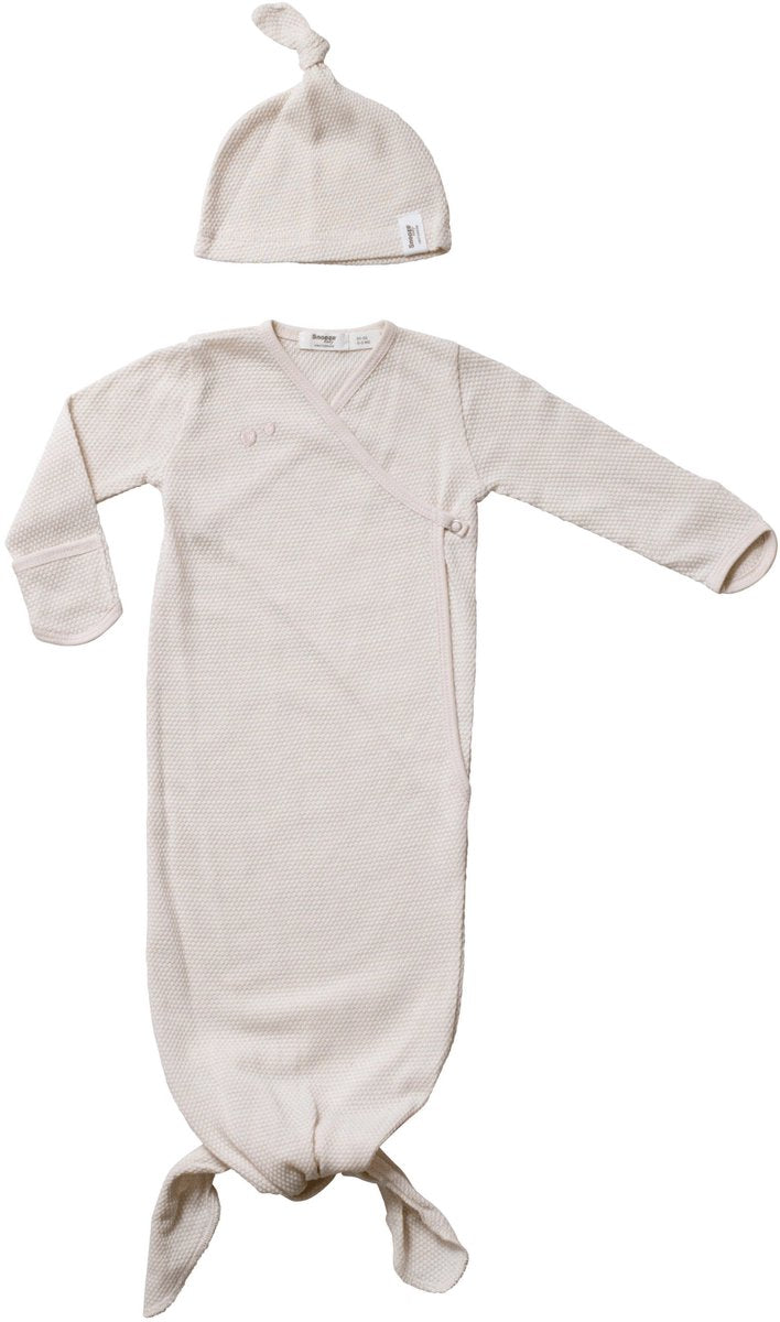 Snoozebaby cocon baby slaapzak mutsje 0-3 mnd - knoopslaapzak + krabwantjes - geknoopte slaapzak 50 56 - peach blush - geel -