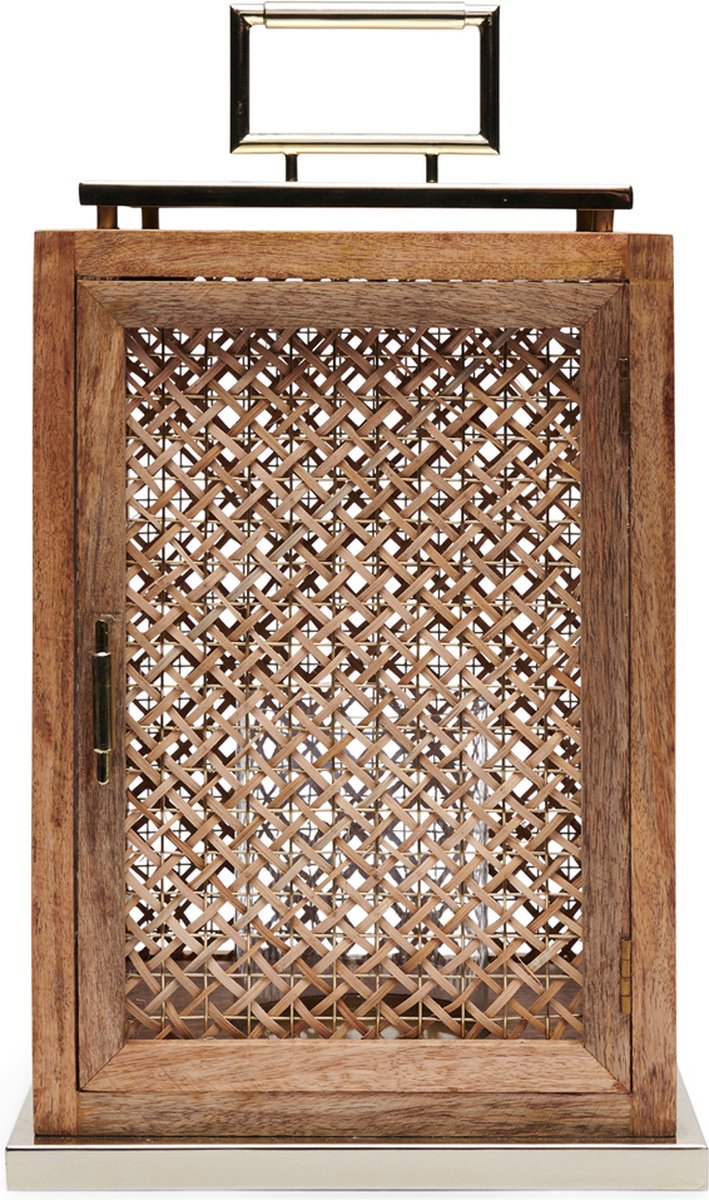 Riviera maison lantaarn, windlicht, kaarsenhouder 0, voor binnen - rm java lantern - bruin - rattan, hout