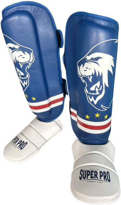 Super pro combat gear scheenbeschermer nations cabo verde pu blauw - rood - wit m