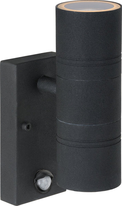 Lucide arne-led ir - wandspot wandlamp binnen buiten - ø 6,3 cm - led - gu10 - 2x5w 2700k - ip44 - beweging dag nacht sensor - zwart