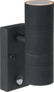 Lucide arne-led ir - wandspot wandlamp binnen buiten - ø 6,3 cm - led - gu10 - 2x5w 2700k - ip44 - beweging dag nacht sensor - zwart