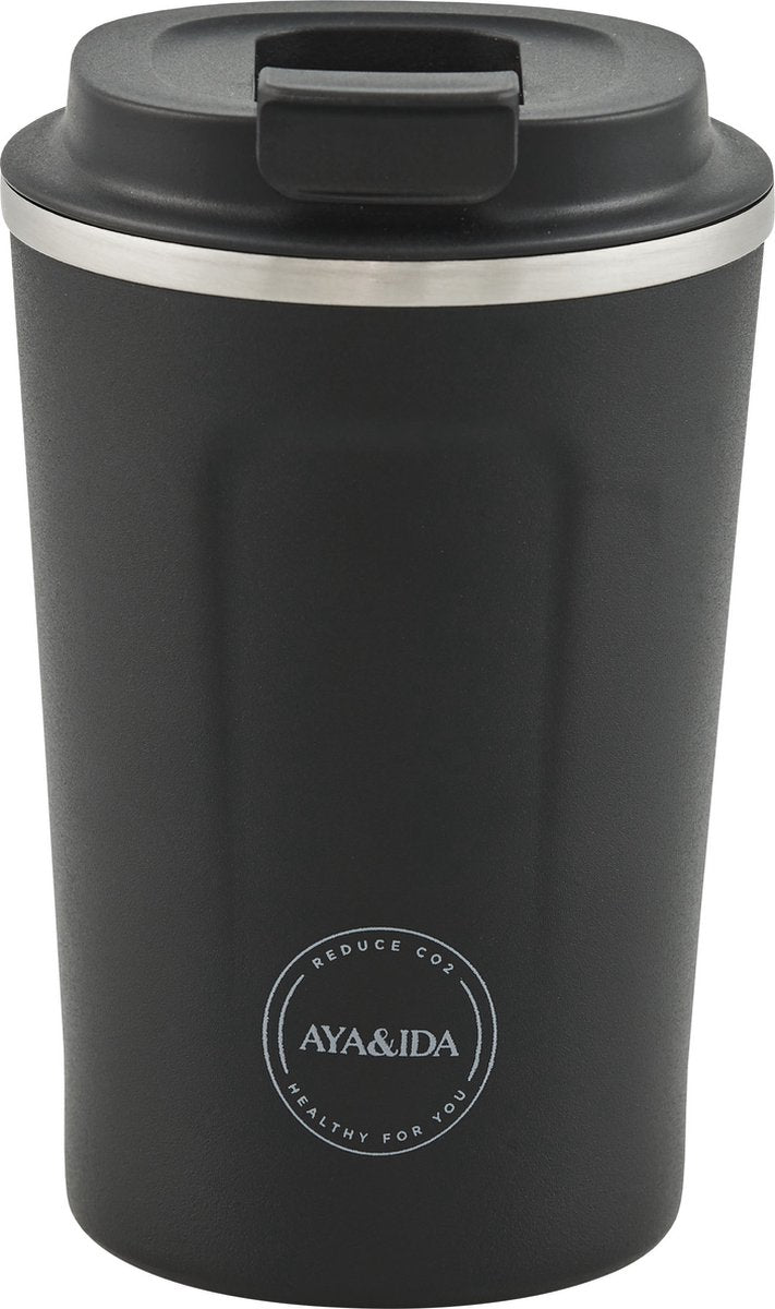 Aya ida aya ida - cup2go - thermosbeker - koffiebeker - coffee to go - reisbeker - meenemen - 380ml - matte black