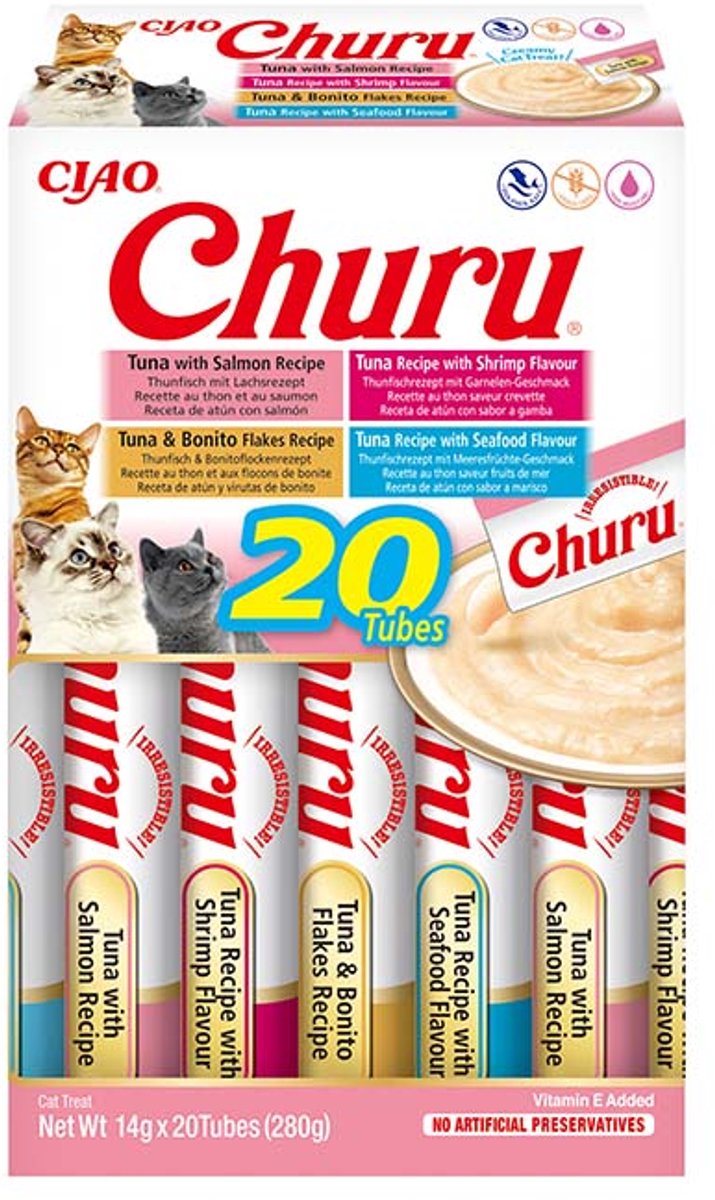 Inaba ciao churu creamy puree kattensnack liquid zeevruchten 20x14g