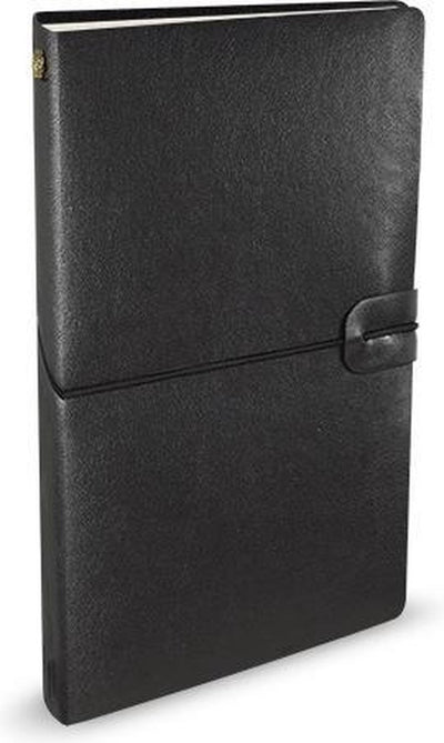 Peter pauper notitieboek - voyager - leder cover - black - met koordsluiting - 12x20 cm