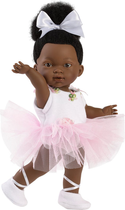 Llorens donkere pop zoe ballet met witte strik 28cm