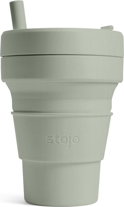 Stojo - biggie cup - koffie theebeker - 470 ml - herbruikbaar - opvouwbaar - sage