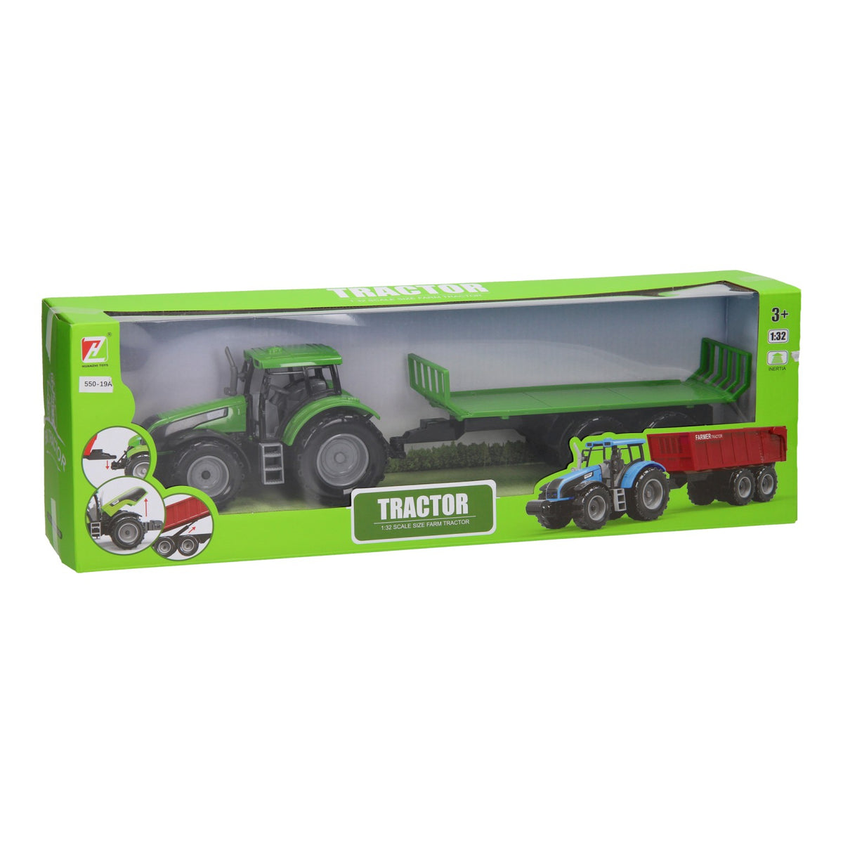 Tractor met platte kar 1:32